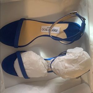 “Jimmy Choo” Blue Suede Stiletto Sandals